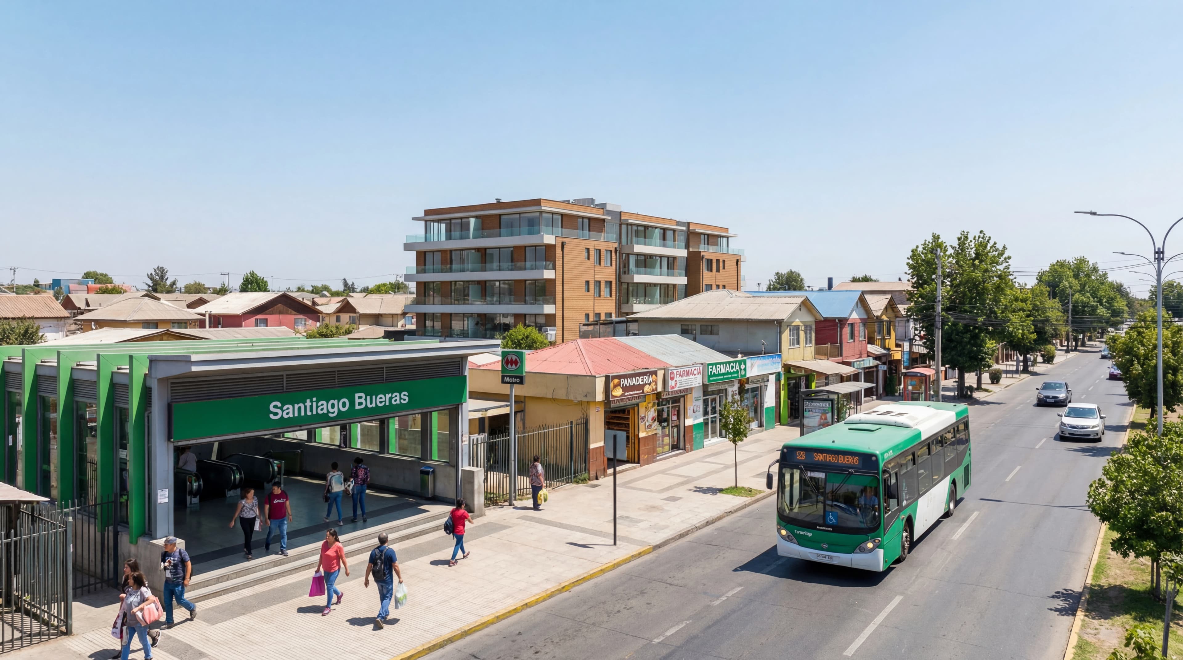 Metro Santiago Bueras con edificio al fondo
